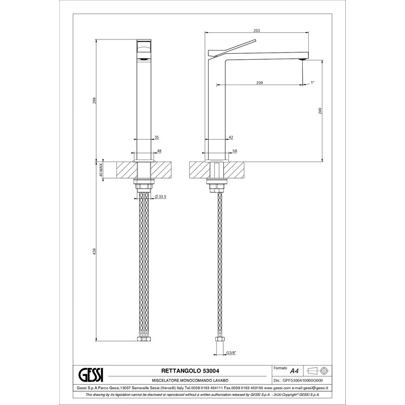 Змішувач для умивальника Gessi Rettangolo K високий Copper Brushed PVD (53004708) Gessi
