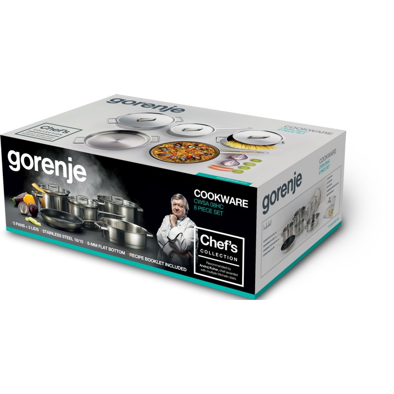 Набір посуду CWSA08HC CHEF'S COLLECTION, 8 предметів, нержавіюча сталь , Gorenje Набір посуду CWSA08HC CHEF'S COLLECTION, 8 предметів, нержавіюча сталь , Gorenje