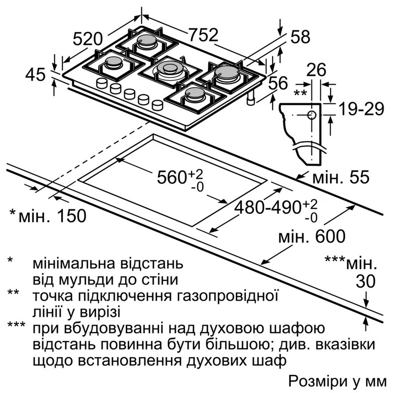 Газова варильна поверхня 75 см PPQ7A6I45 Bosch Газова варильна поверхня 75 см PPQ7A6I45 Bosch
