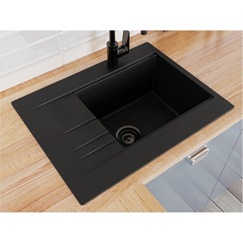 Кухонна мийка BODRUM 650 black shine mirastone Miraggio Кухонна мийка BODRUM 650 black shine mirastone Miraggio