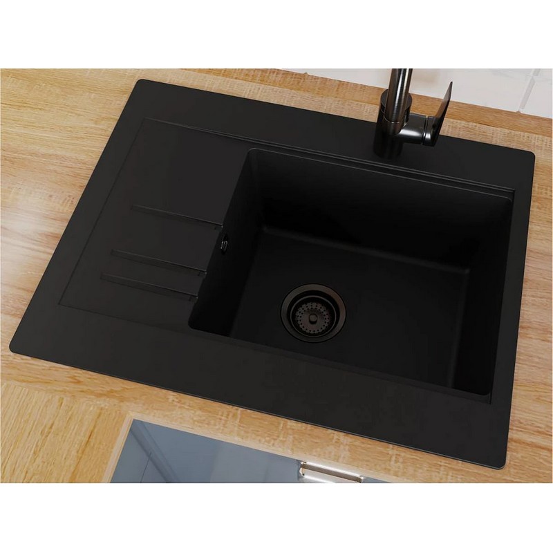 Кухонна мийка BODRUM 650 black shine mirastone Miraggio Кухонна мийка BODRUM 650 black shine mirastone Miraggio