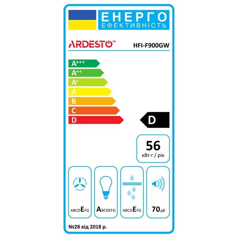 Витяжка вбудована HFI-F900GW 52см, 700м3ч, білий Ardesto