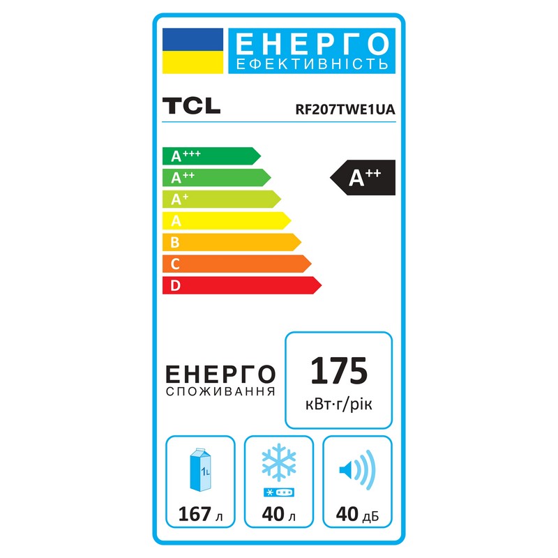 Холодильник RF207TWE1UA білий, TCL Холодильник RF207TWE1UA білий, TCL