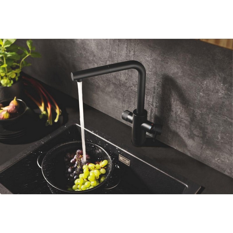 Змішувач для кухні Blue Pure Minta фантомний чорний, поворотний/витяжний, 2 води Grohe (30590KF0)