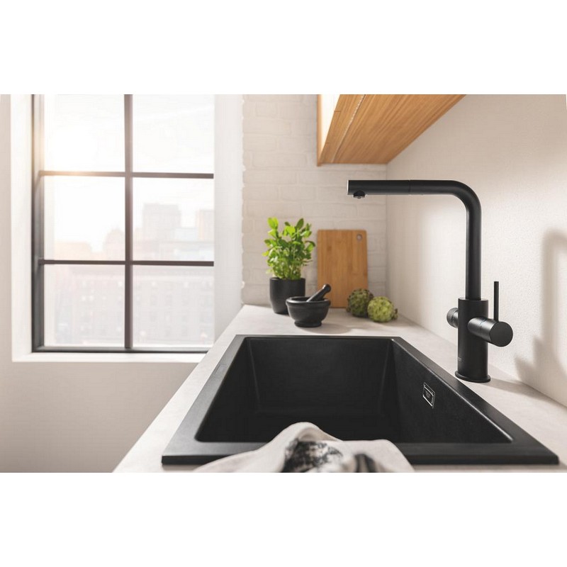 Змішувач для кухні Blue Pure Minta фантомний чорний, поворотний/витяжний, 2 води Grohe (30590KF0)