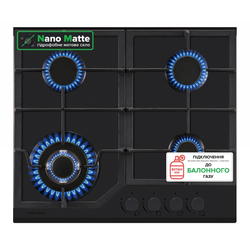 Газова варильна поверхня HGG 760 FGT BA Nano Matte Interline Газова варильна поверхня HGG 760 FGT BA Nano Matte Interline