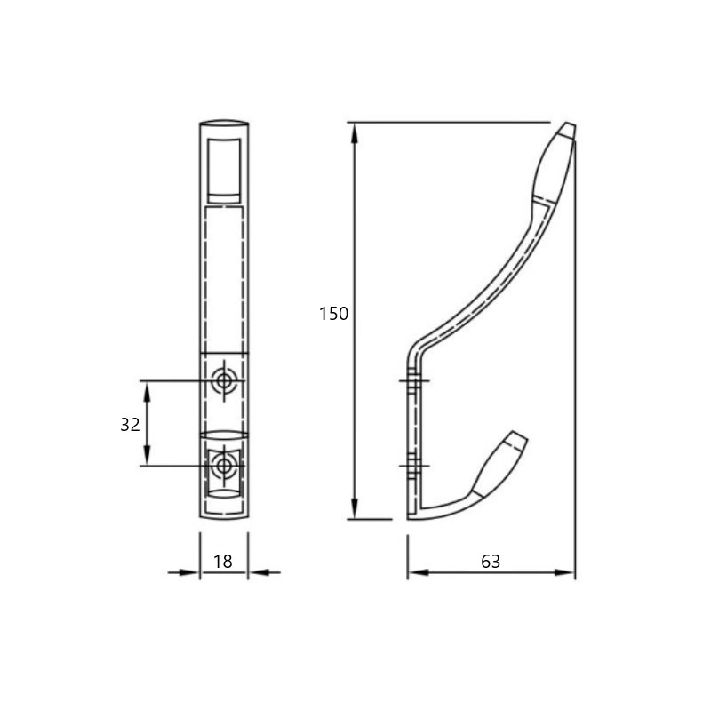 Крючок DW 08 G1 (RW 0801) черный гладкий