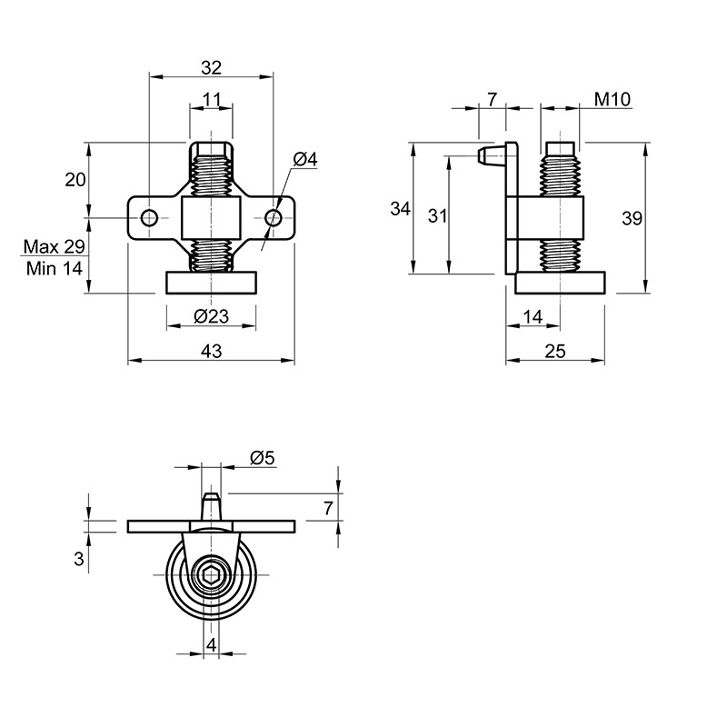 Опора регульована M10, H = 38, сталь, (PI34) Permo