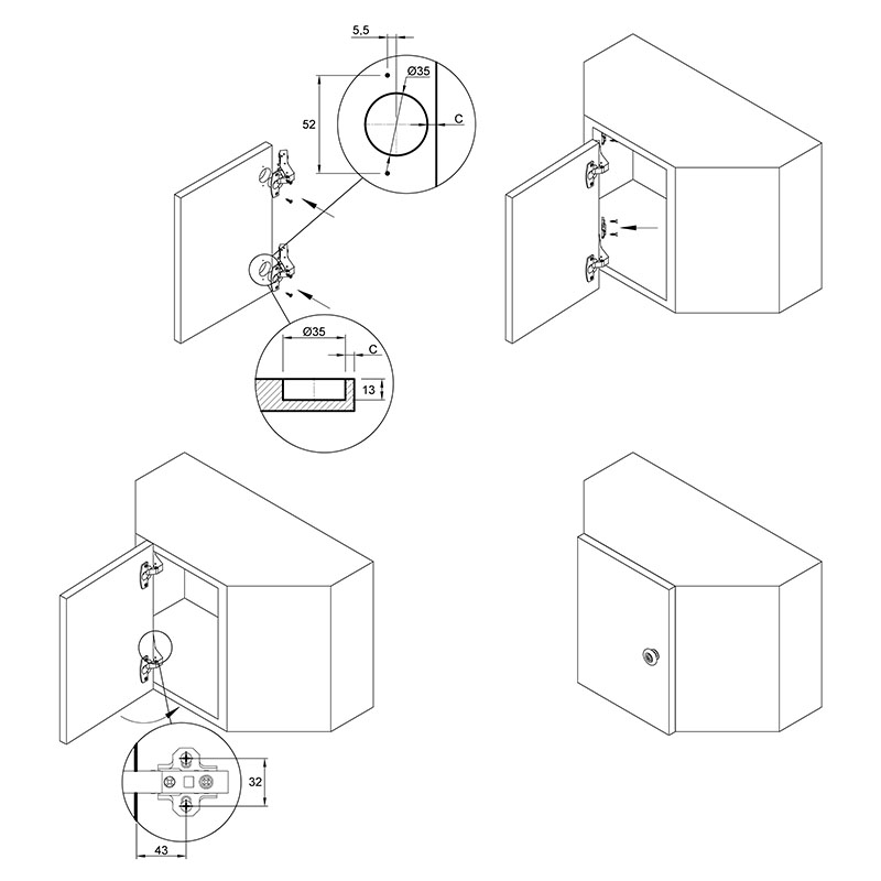 Завіса  Clip-on, 95°,Sensys 8669, кутова W45, без пружини, чорний обсидіан(9091751) Hettich