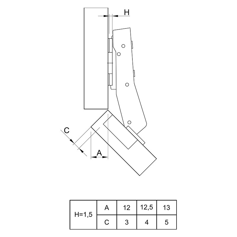 Завіса  Clip-on, 95°,Sensys 8669, кутова W45, без пружини, чорний обсидіан(9091751) Hettich