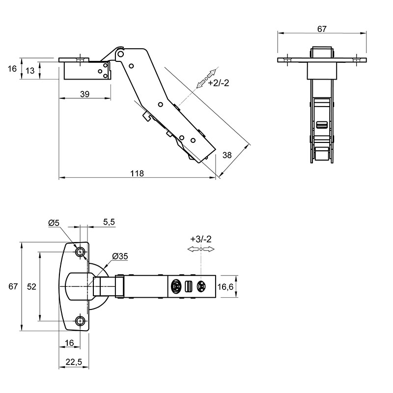 Завіса  Clip-on, 95°,Sensys 8669, кутова W45, без пружини, чорний обсидіан(9091751) Hettich
