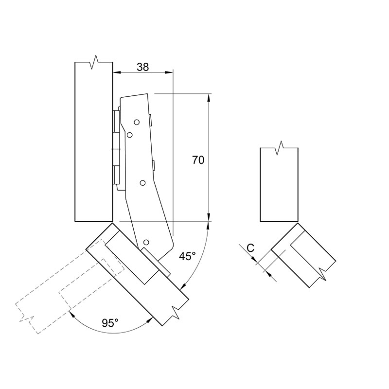 Завіса  Clip-on, 95°,Sensys 8669, кутова W45, без пружини, чорний обсидіан(9091751) Hettich