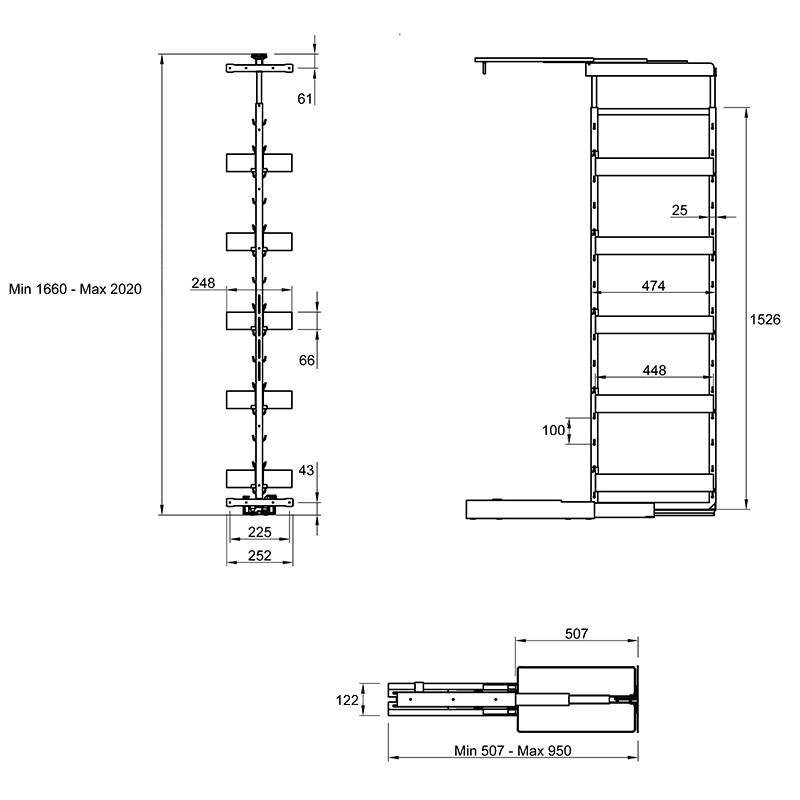 Карго-колона Aster 300мм графіт 5 кошиків 1659-2059мм Muller