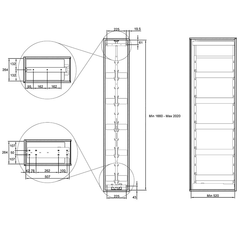 Карго-колона Aster 300мм графіт 5 кошиків 1659-2059мм Muller