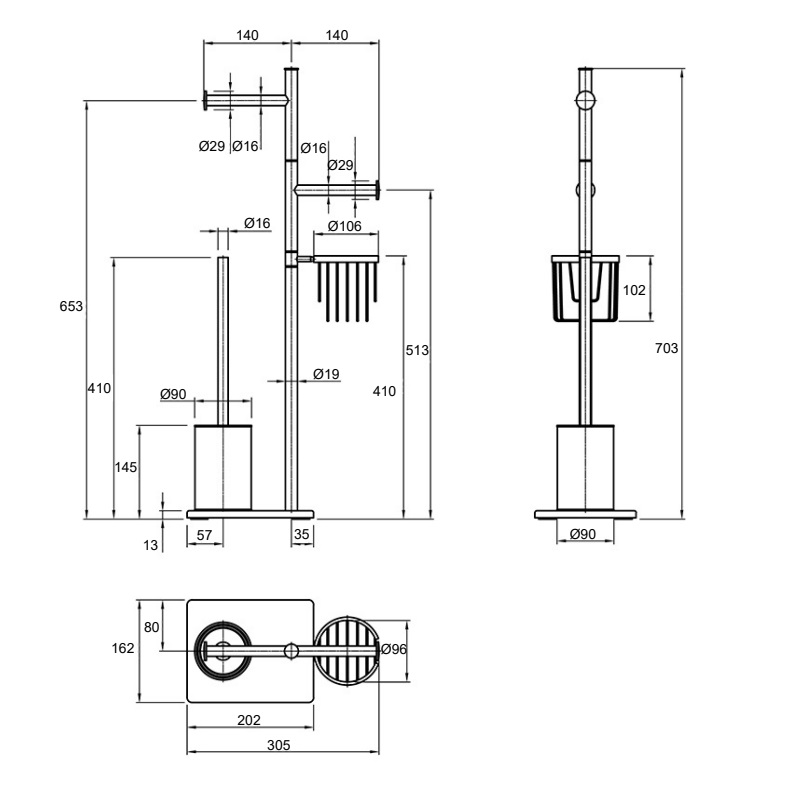 Стійка для туалету підлогова Ferro Fiori BR 0813, чорний
