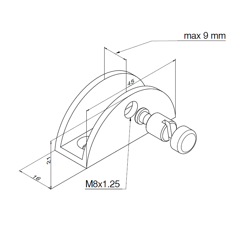 Полицетримач MP0306/DM02, max 9mm, нікель Полицетримач MP0306/DM02, max 9mm, нікель