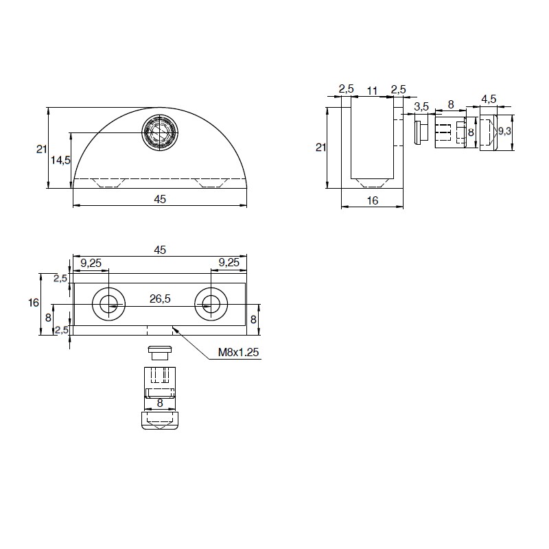 Полицетримач MP0306/DM02, max 9mm, нікель Полицетримач MP0306/DM02, max 9mm, нікель