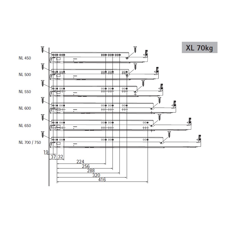Направляюча прихованого монтажу Actro 5D L=700 права (70кг) (9318307) Hettich