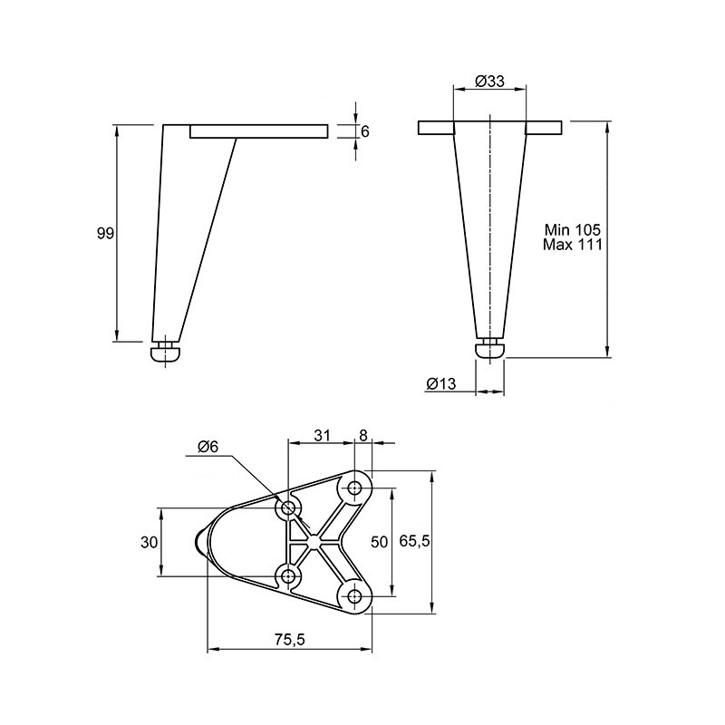 Ножка мебельная Ferro Fiori M 12040, h=100, max 200кг, алюминий Ножка мебельная Ferro Fiori M 12040, h=100, max 200кг, алюминий