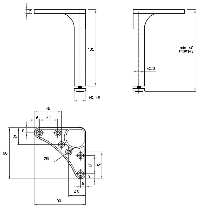 Ножка мебельная Ferro Fiori M 12050, h=140, max 200кг, черный Ножка мебельная Ferro Fiori M 12050, h=140, max 200кг, черный