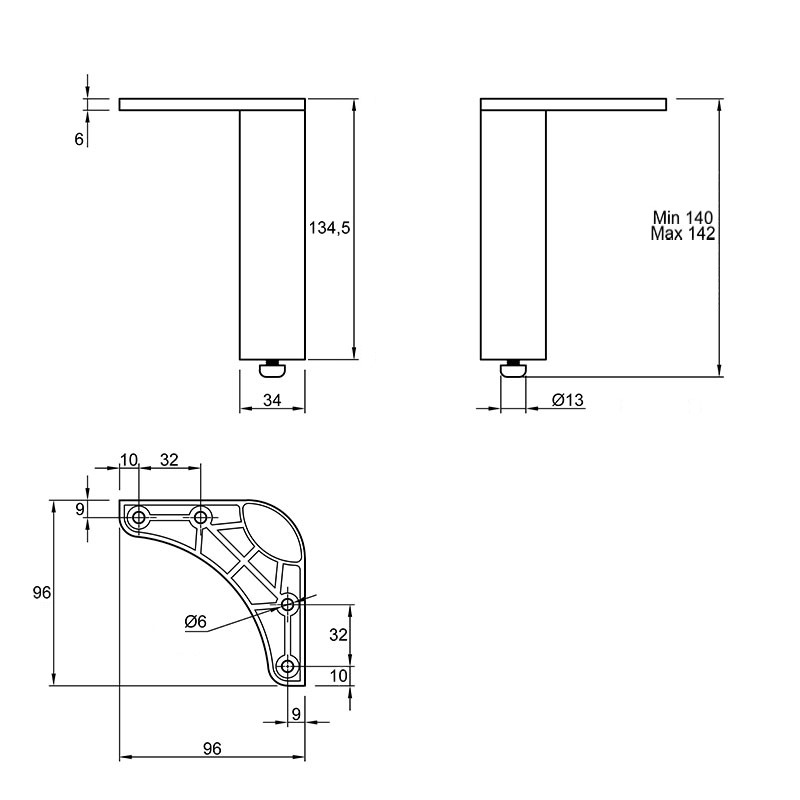 Ніжка меблева Ferro Fiori M 12070, h=140, max 200кг, чорний Ніжка меблева Ferro Fiori M 12070, h=140, max 200кг, чорний