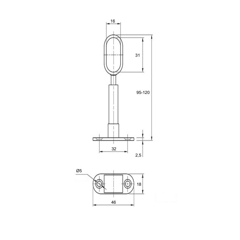 Тримач для труби 30х15 Ferro Fiori M 11050. середній, чорний