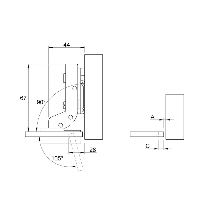 Завіса для скла, Clip-On, 105°, внутрішня, з дотягувачем, нікель, 3D, Muller Profi Line