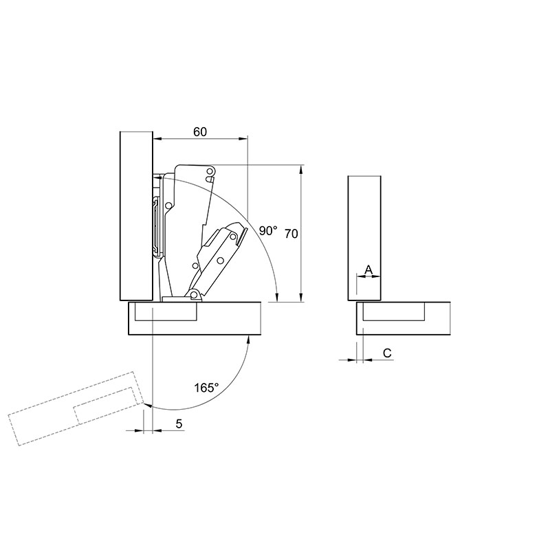 Завіса Clip-On, 165°, трансформер, без пружини, нікель, 3D Muller Profi Line