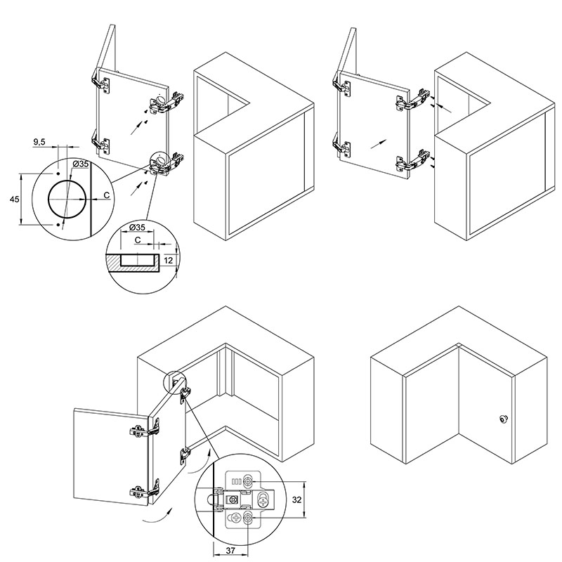 Завіса Clip-On, 165°, трансформер, без пружини, нікель, 3D Muller Profi Line