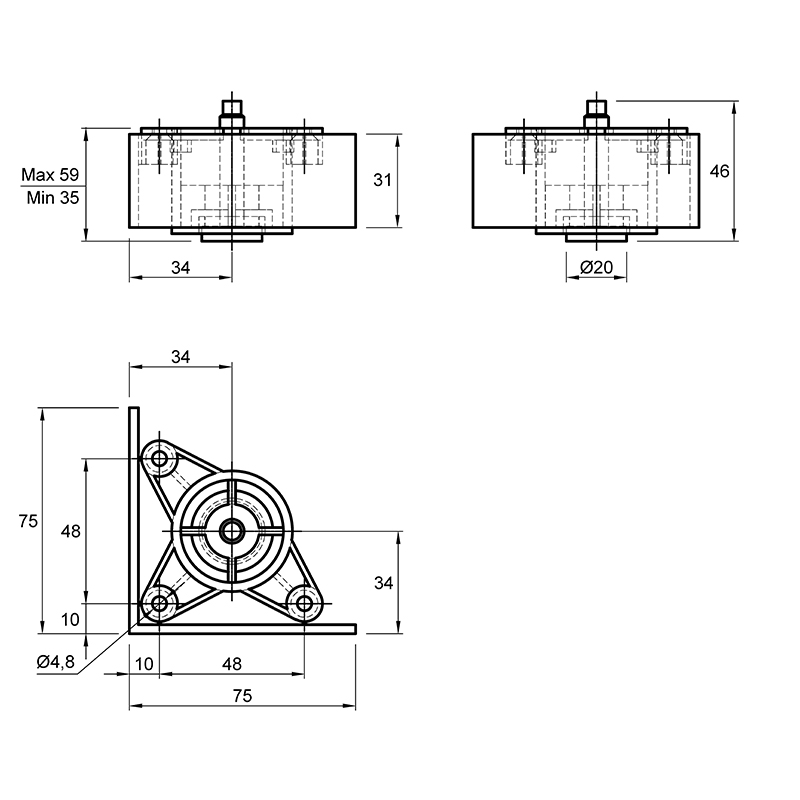 Ніжка меблева Ferro Fiori PL 736 R, h=35, max 750 кг, золото