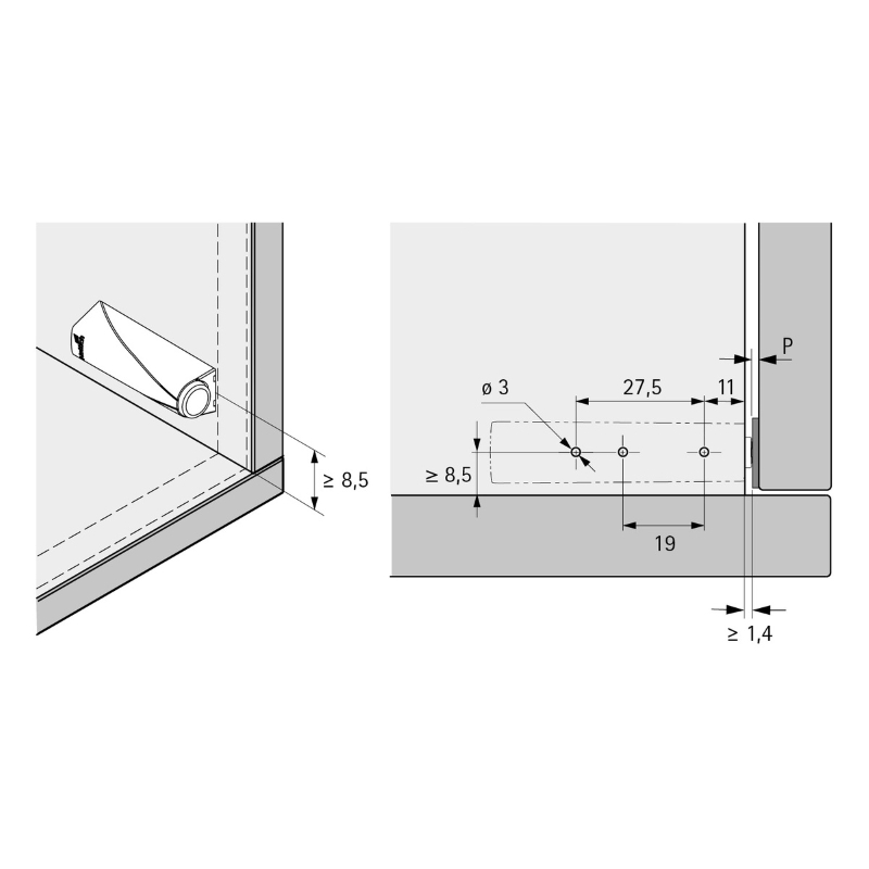 Механізм P2O PIN Strong, сірий, накладний, короткий хід (9375931) Hettich 2.0