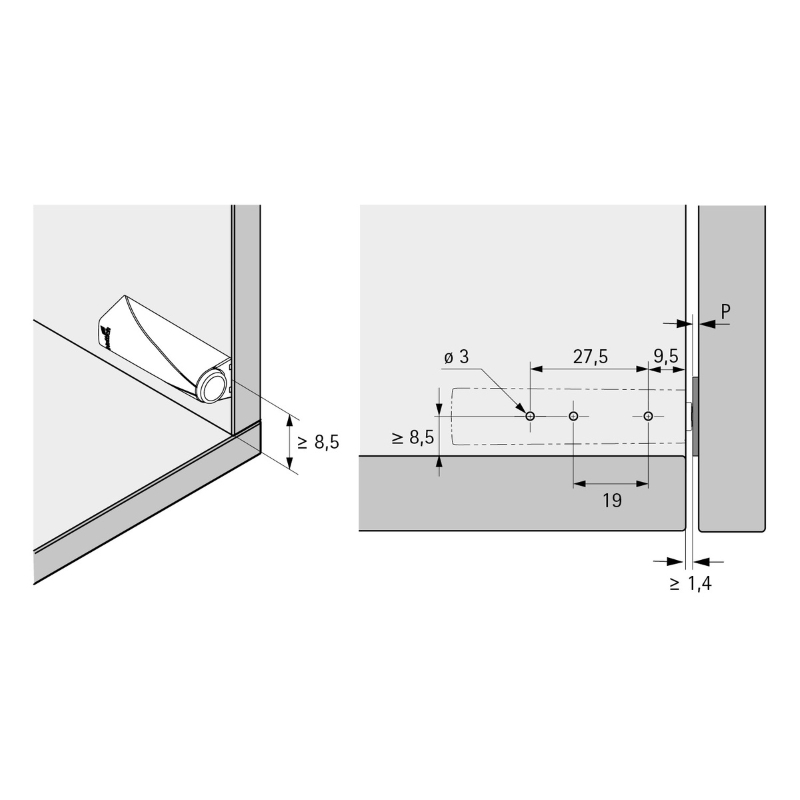 Механізм P2O PIN Strong, сірий, накладний, короткий хід (9375931) Hettich 2.0