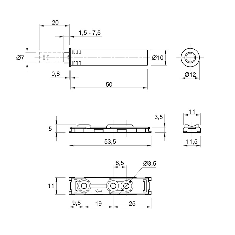 Механізм P2O PIN Strong, сірий, накладний, короткий хід (9375931) Hettich 2.0