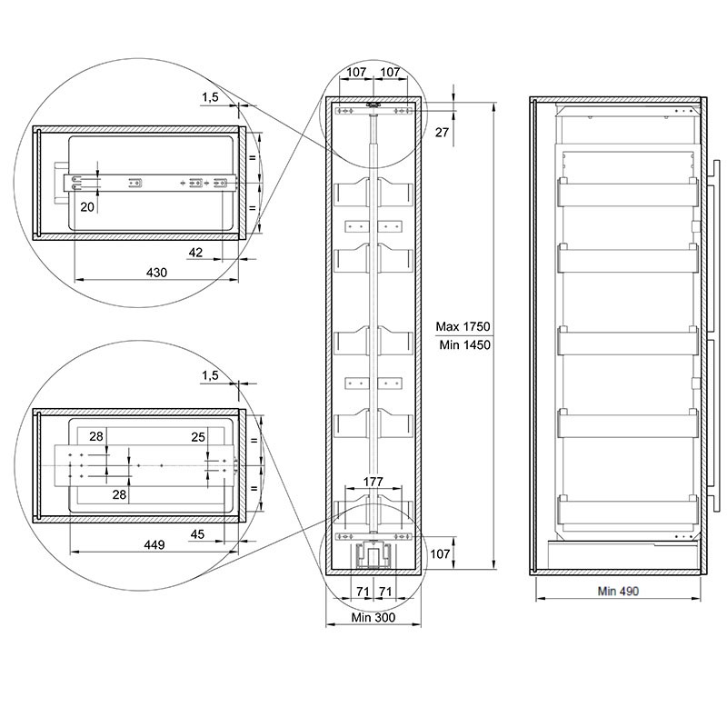 Карго-колона Aster NV 300мм графіт 5 кошиків 1659-2059мм Muller
