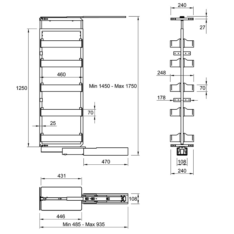 Карго-колона Aster NV 300мм графіт 5 кошиків 1659-2059мм Muller