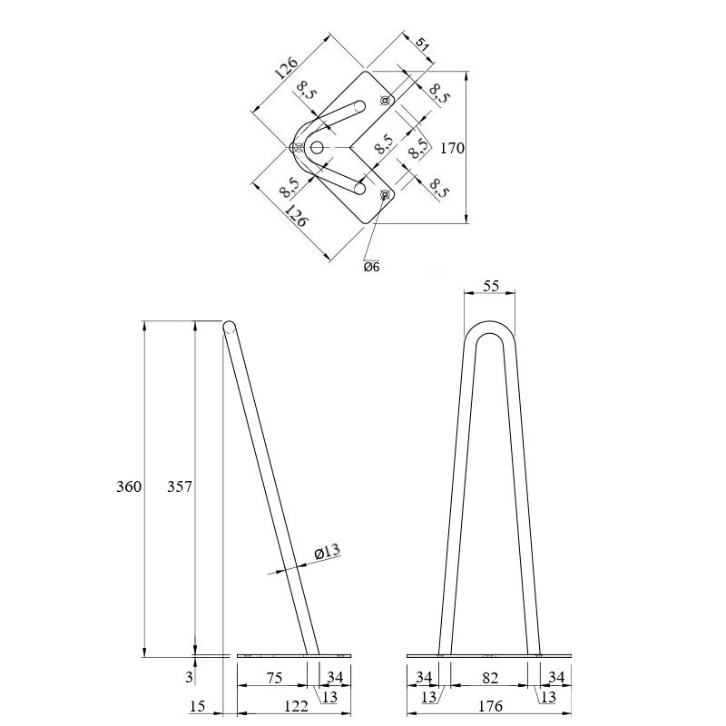 Ніжка меблева HAIRPIN Leg 2ROD Small h36см червона