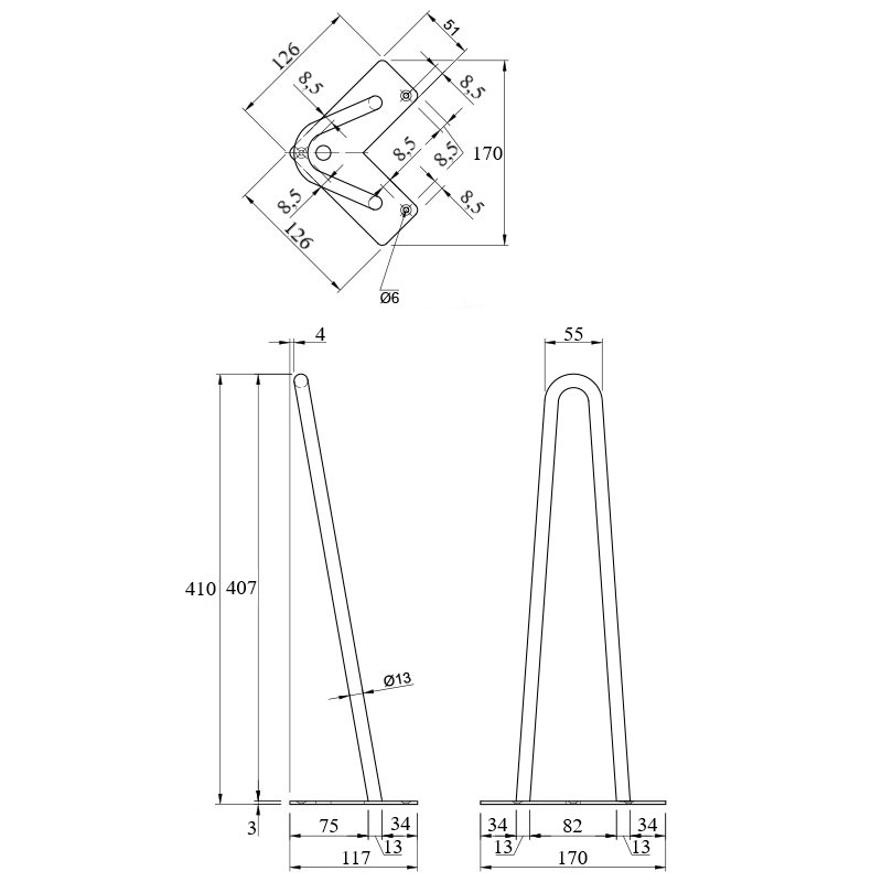 Ніжка меблева HAIRPIN Leg 2ROD Small h41см чорна глянсова Ніжка меблева HAIRPIN Leg 2ROD Small h41см чорна глянсова
