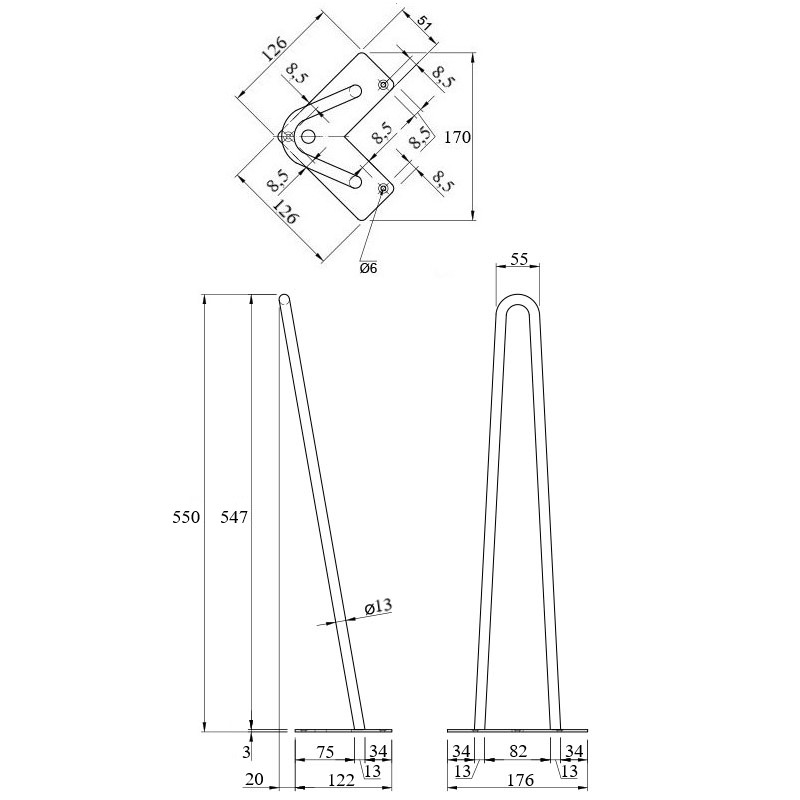 Ножка мебельная HAIRPIN Leg 2ROD Big h55см белая Ножка мебельная HAIRPIN Leg 2ROD Big h55см белая