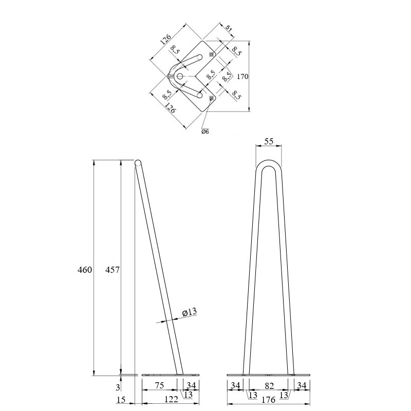 Ножка мебельная HAIRPIN Leg 2ROD Small h46см красная Ножка мебельная HAIRPIN Leg 2ROD Small h46см красная
