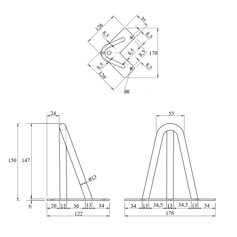 Ніжка меблева HAIRPIN Leg 3ROD Small h15см блакитна Ніжка меблева HAIRPIN Leg 3ROD Small h15см блакитна