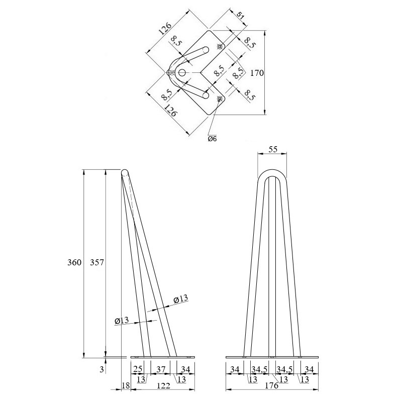Ніжка меблева HAIRPIN Leg 3ROD Small h36см чорна глянсова Ніжка меблева HAIRPIN Leg 3ROD Small h36см чорна глянсова