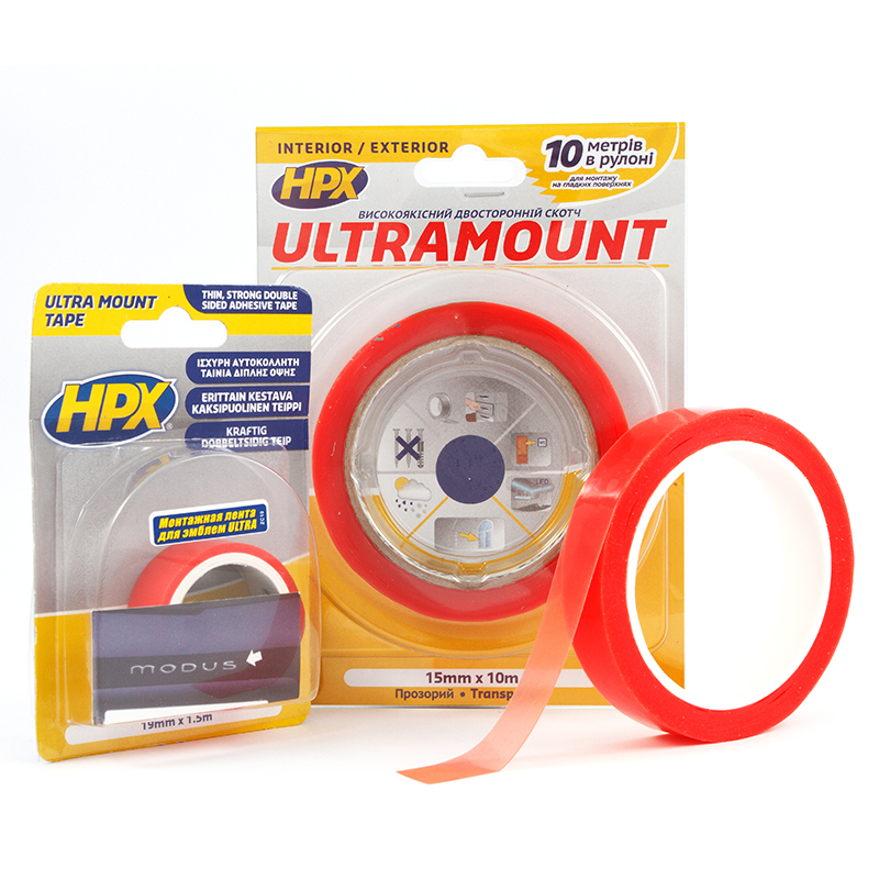 Стрічка двостороння Ultra Mount 15мм х 0,25мм х 10м  прозора HPX