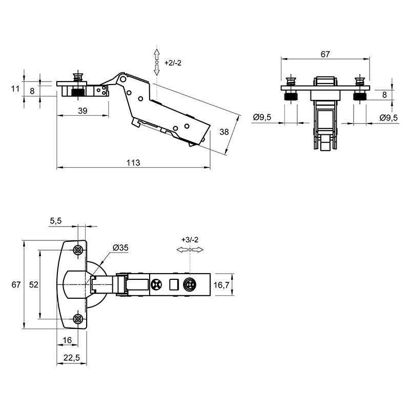 Петля Clip-on, 110°, Sensys 8646i, внутр., для тонк. фас. 10-19мм, с довод., никель(9094296) Hettich