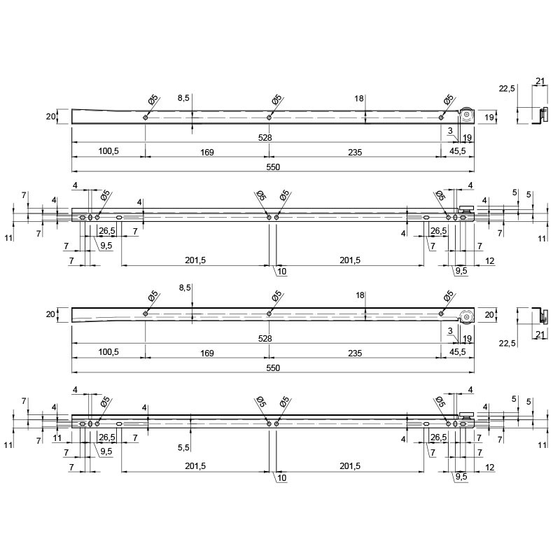 Направляючі роликові L=550mm білі