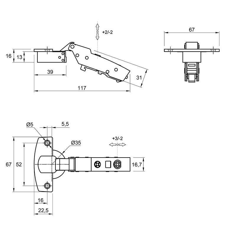 Петля Clip-on, 110°, Sensys 8645i, полунакладная, с доводч., никель (9071206) Hettich