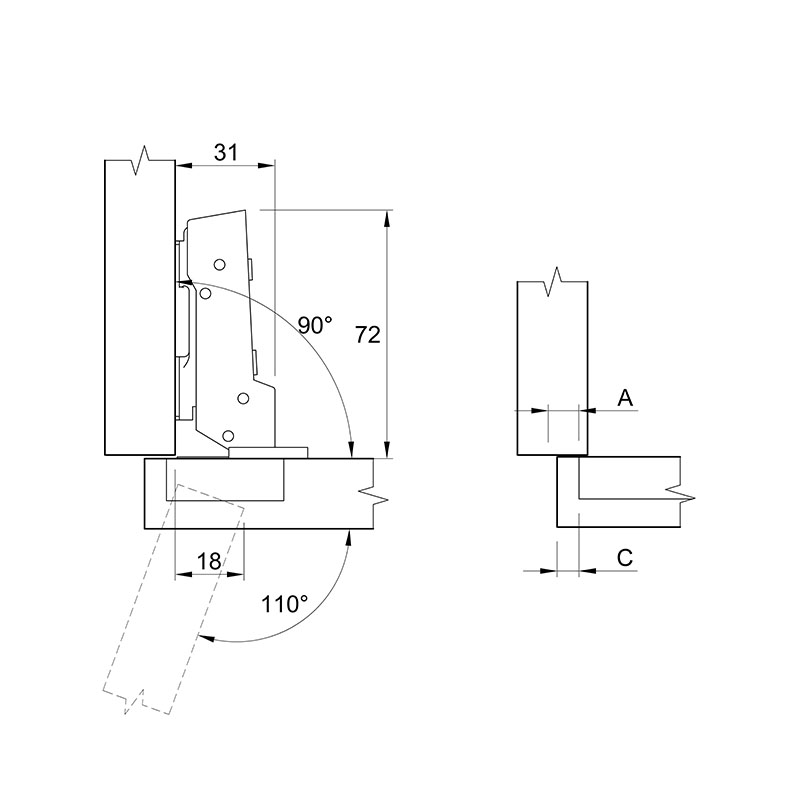 Петля Clip-on, 110°, Sensys 8645i, полунакладная, с доводч., никель (9071206) Hettich