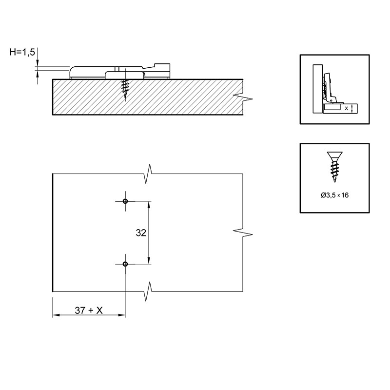 Монтажна планка Sensys дистанція 1,5 (9071576) Hettich