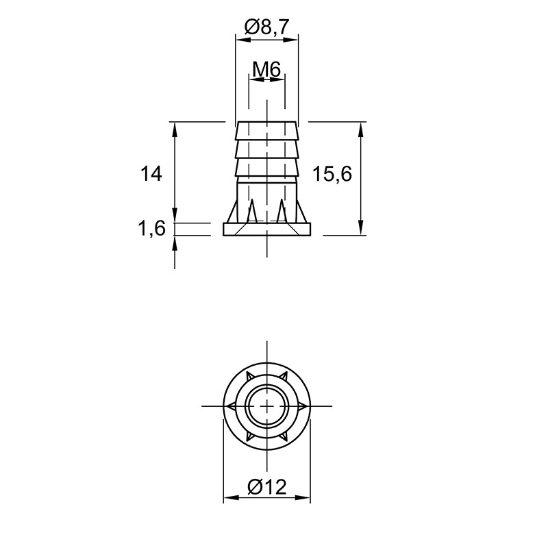 Муфта для опоры М6, L=14, цинк, (BP01) Permo