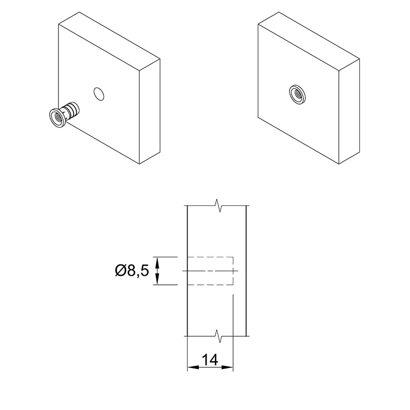 Муфта для опоры М6, L=14, цинк, (BP01) Permo