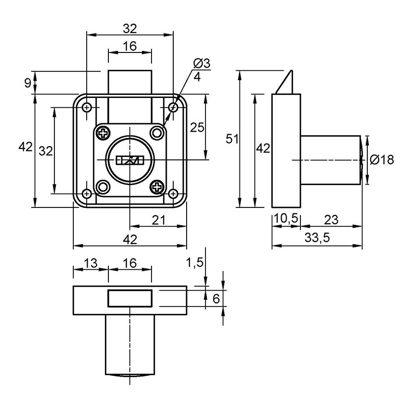 Замок врезной для ДСП с защелкой Muller CL 22mm Замок врезной для ДСП с защелкой Muller CL 22mm